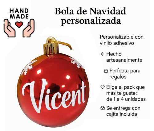 Bolas de Navidad rojas personalizadas con nombre: el detalle perfecto para decorar tu árbol con estilo y darle un toque único y familiar. - Imagen 5