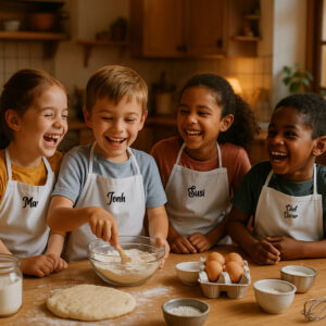 Delantal infantil personalizado | Delantal de cocinero para niños, regalo original pequeño chef, delantal blanco sarga con nombre